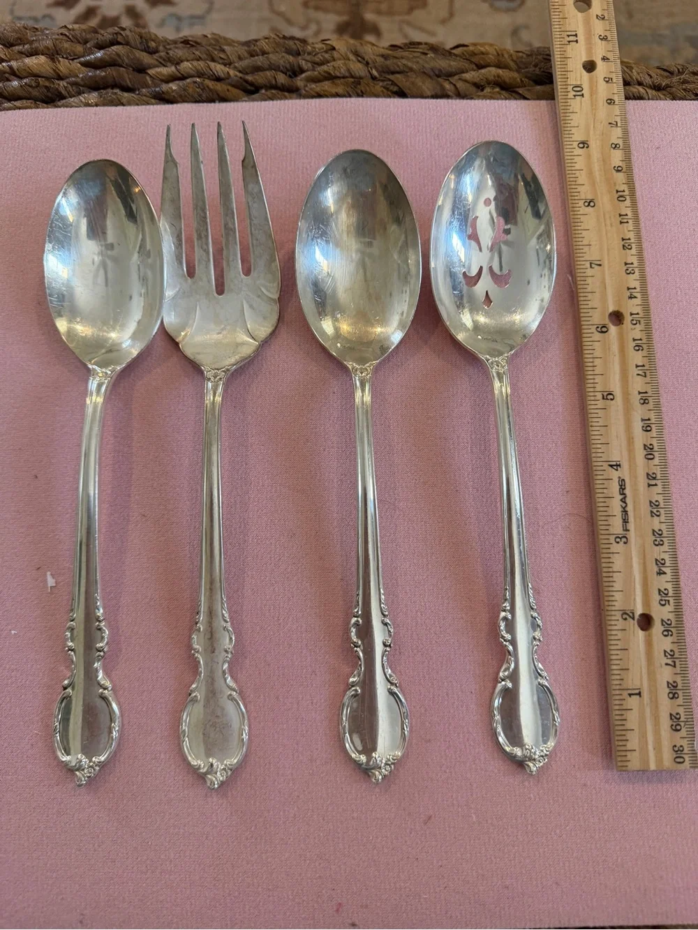 Ornate Silver-Plated Serving Spoon and Fork Set - Classic Scroll Handle